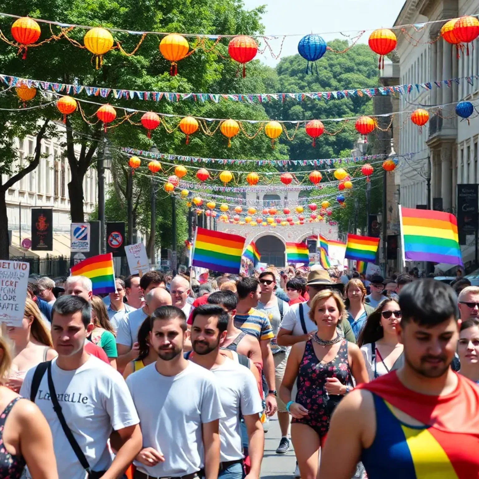 Participants celebrating at the St Petersburg Pride Parade