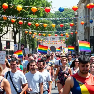 Participants celebrating at the St Petersburg Pride Parade