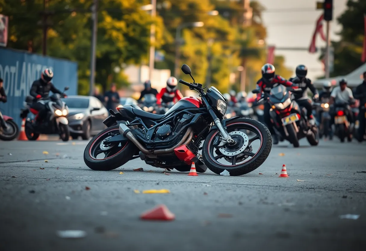 Aftermath of a motorcycle accident during illegal street racing.