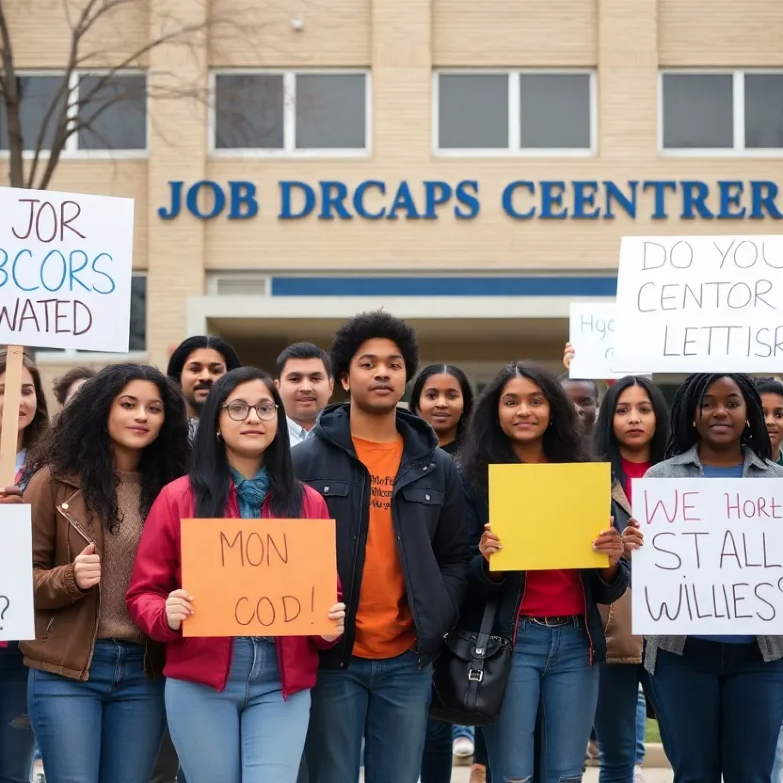 Young adults rallying in front of Job Corps center