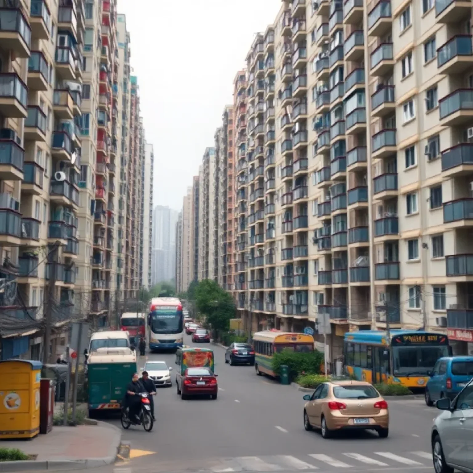 Urban residential area with a focus on an apartment complex highlighting daycare safety issues.