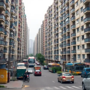 Urban residential area with a focus on an apartment complex highlighting daycare safety issues.