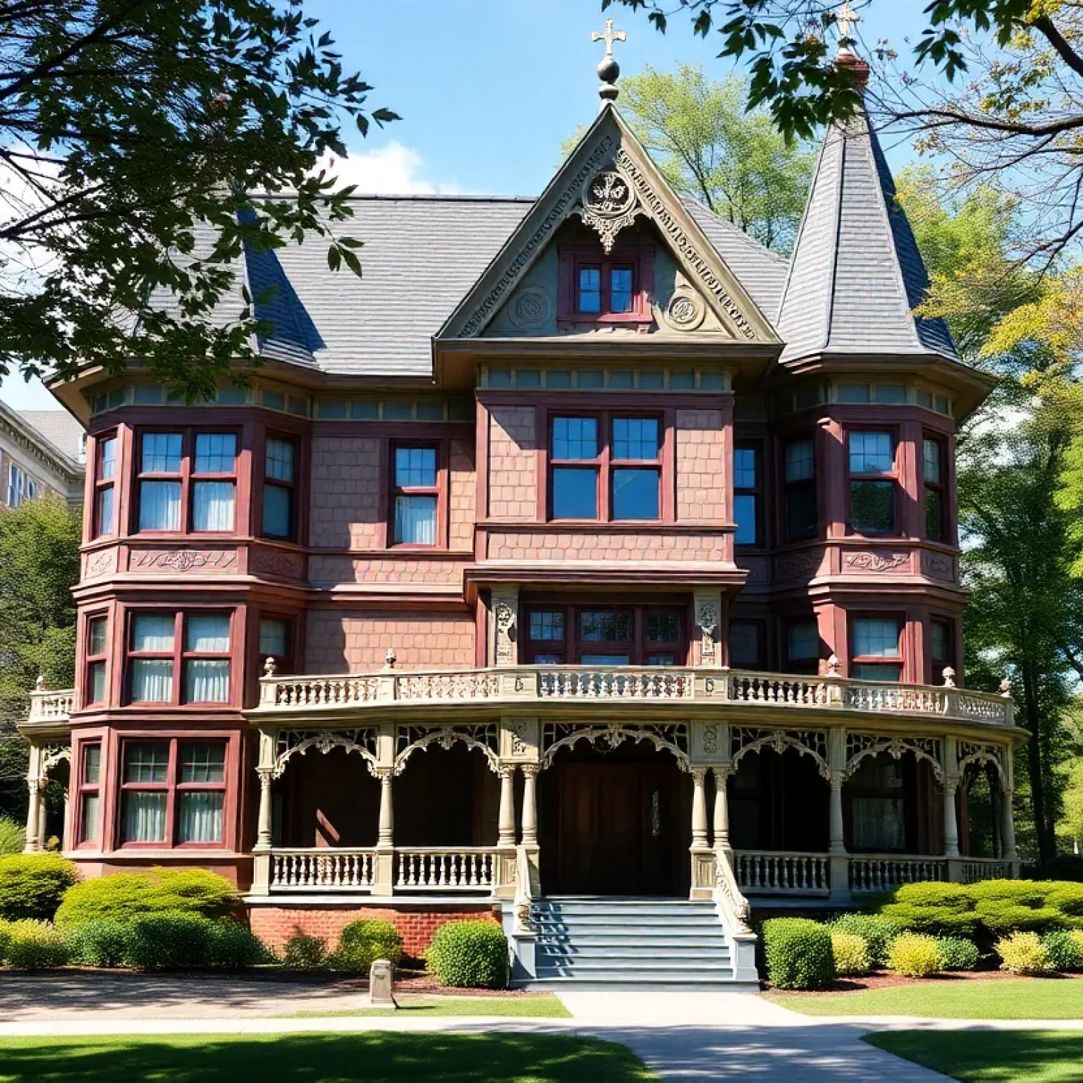 Restored Williams House showing details of Queen Anne architecture