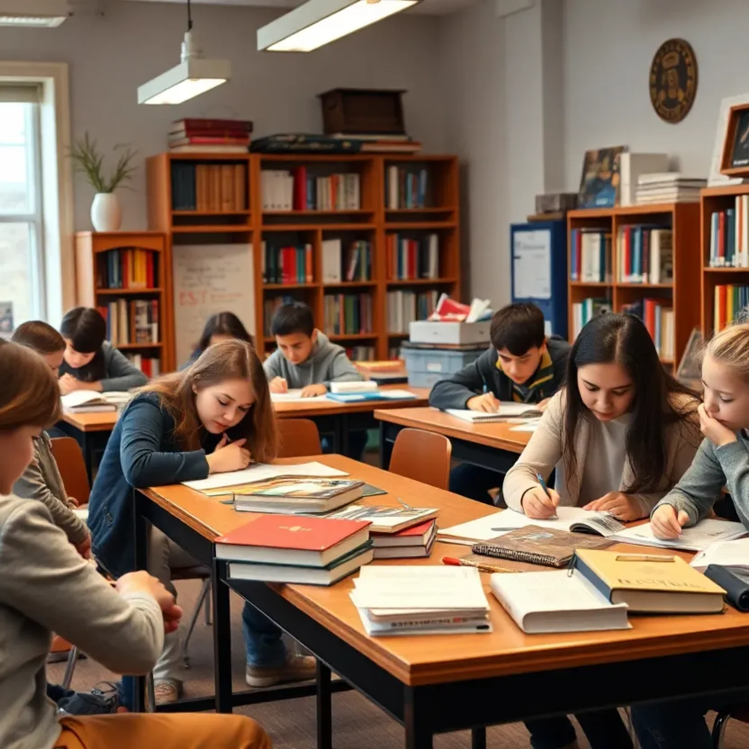Students engaged in writing activities at the Poynter Institute