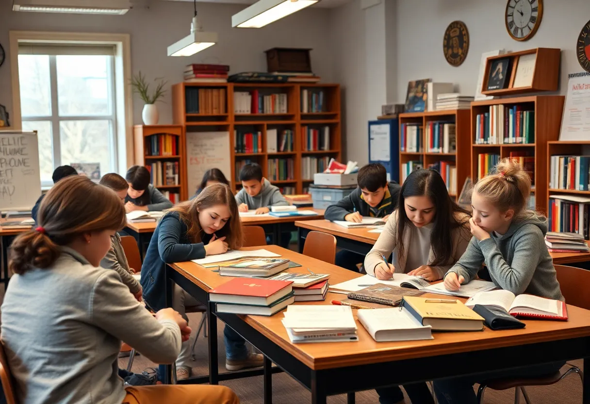 Students engaged in writing activities at the Poynter Institute
