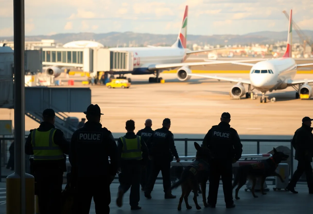 Airport scene with law enforcement and K9 units responding
