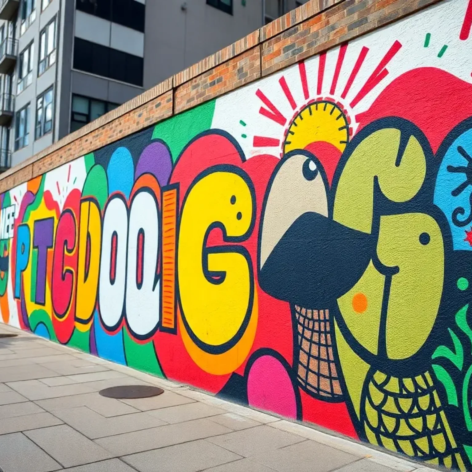 Colorful mural on a city street representing diversity and inclusivity.