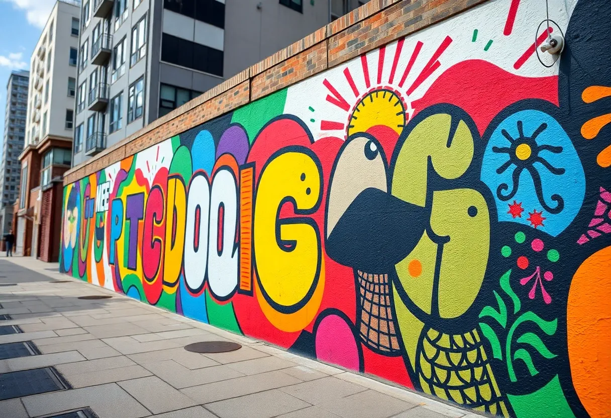 Colorful mural on a city street representing diversity and inclusivity.