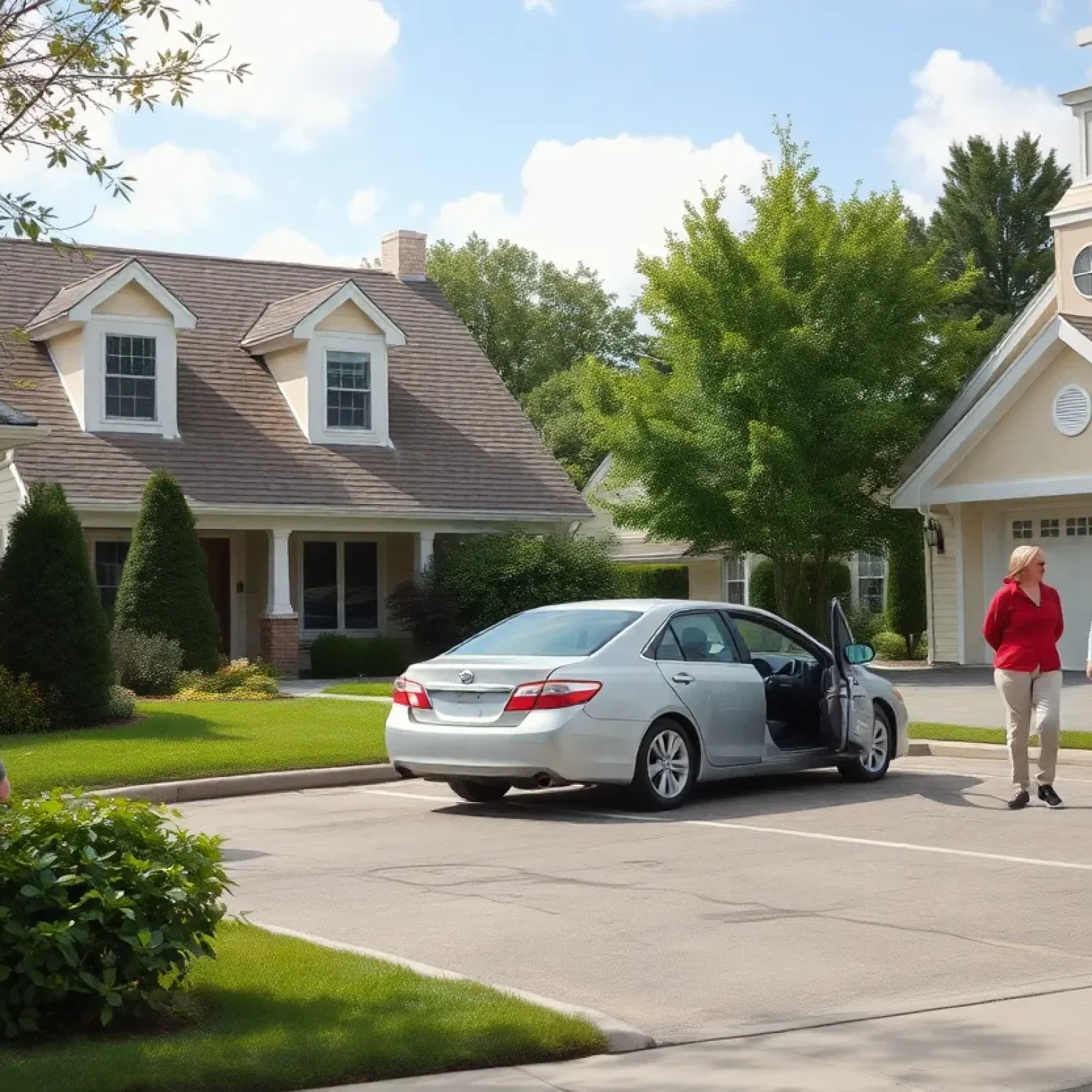 Scene of a residential home with car damage due to an elderly driver crash.