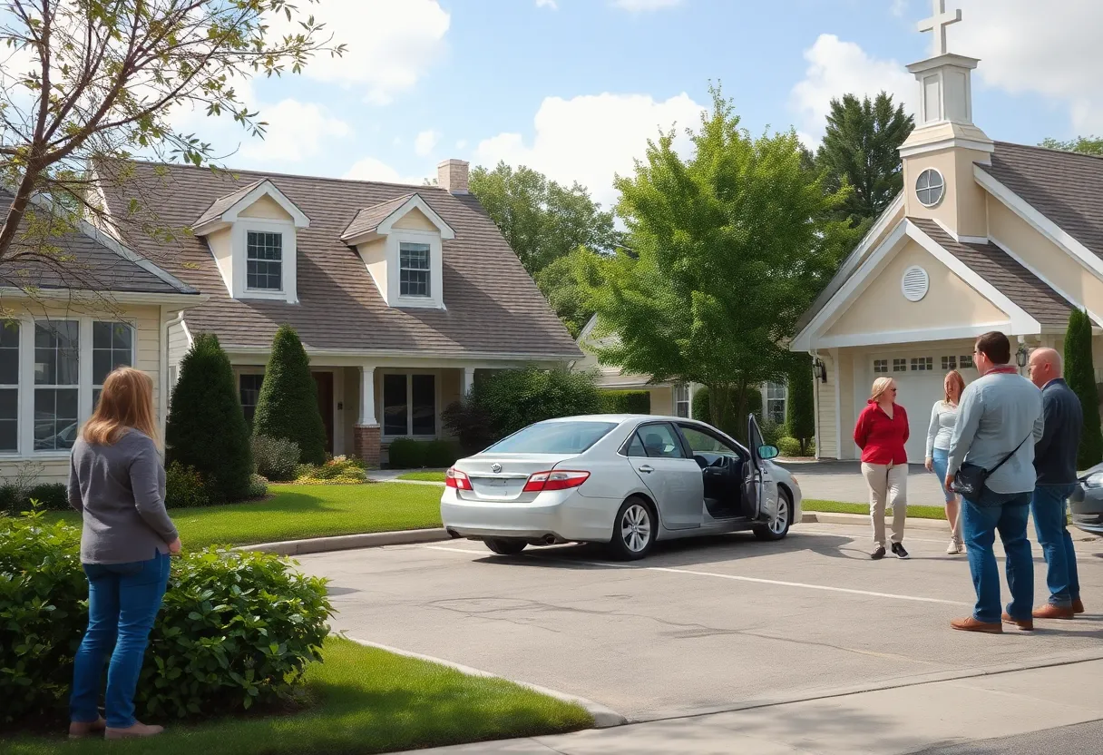 Scene of a residential home with car damage due to an elderly driver crash.
