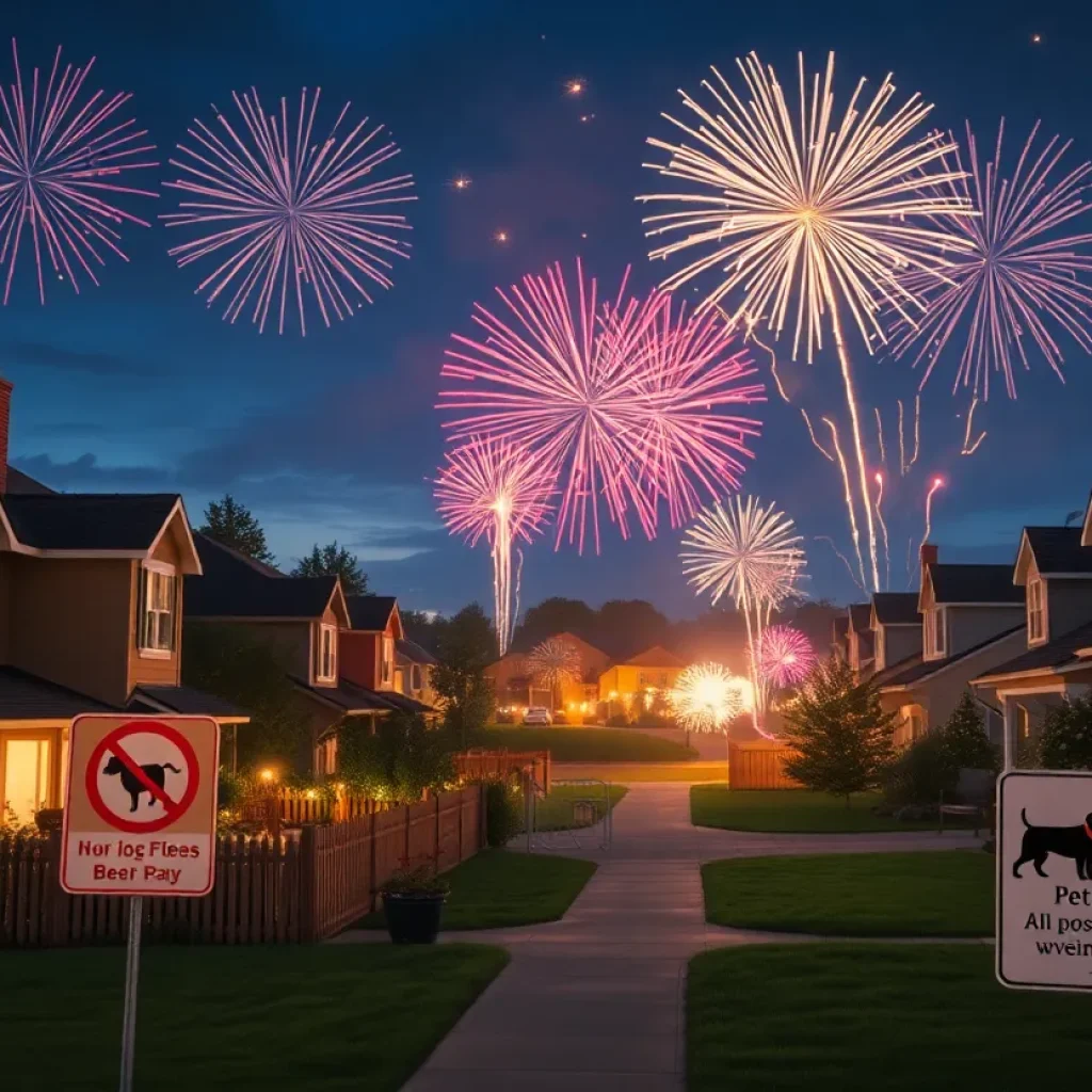 Fireworks being lit in a residential area in St. Petersburg