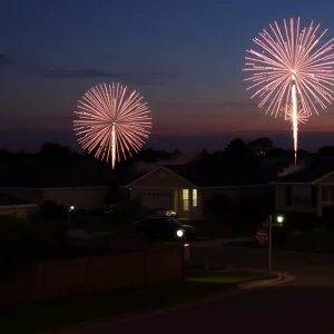 Fireworks being lit in a residential area in St. Petersburg