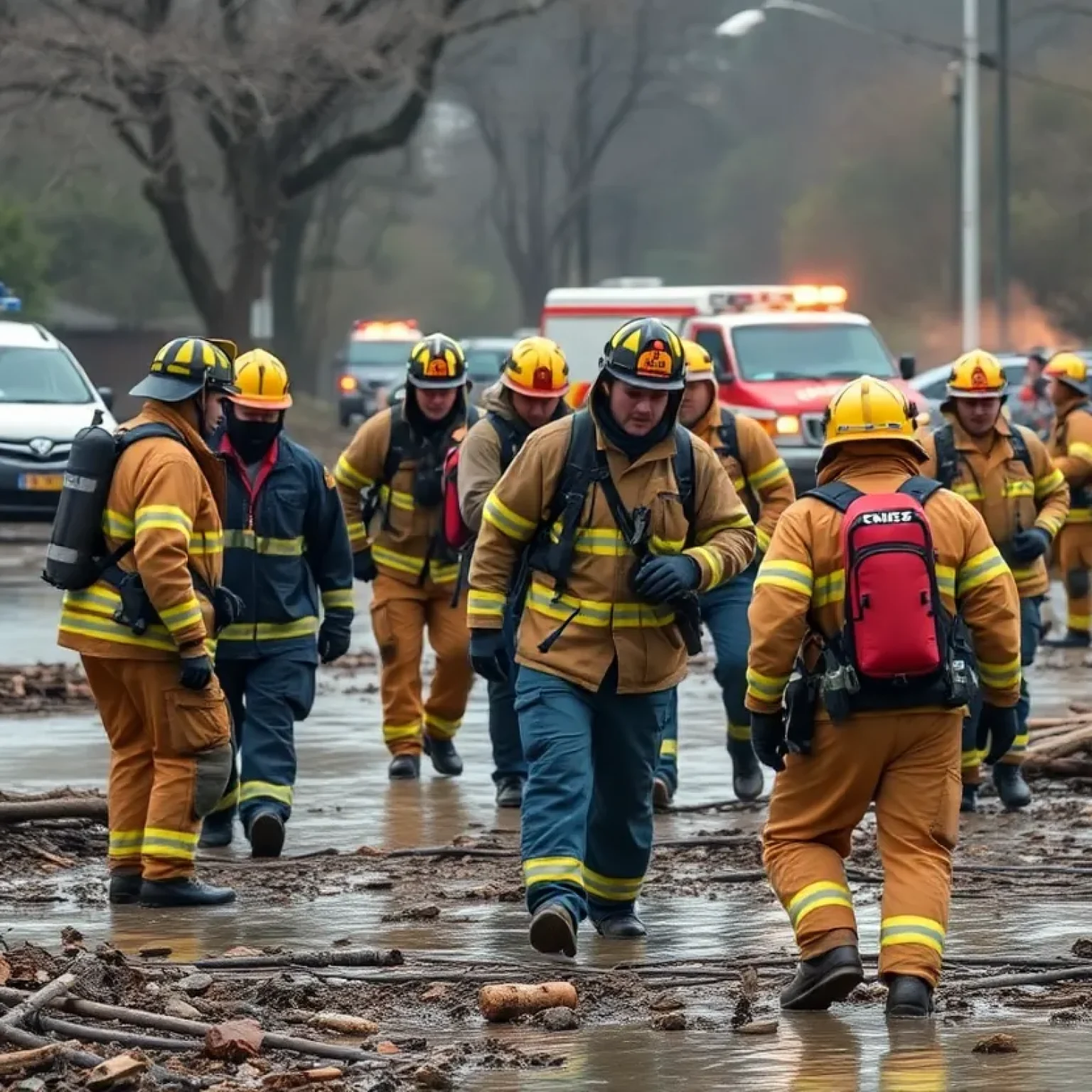 Firefighters conducting rescue operations in Texas flood