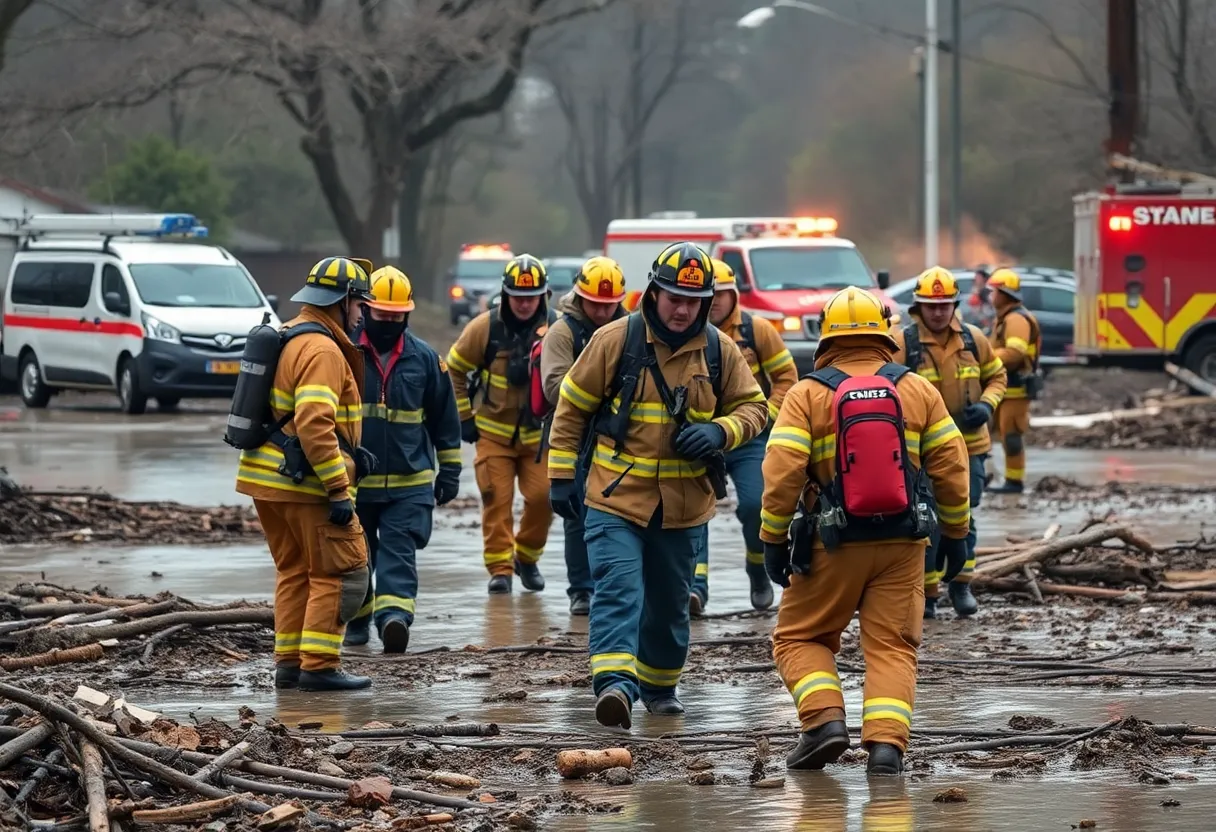 Firefighters conducting rescue operations in Texas flood