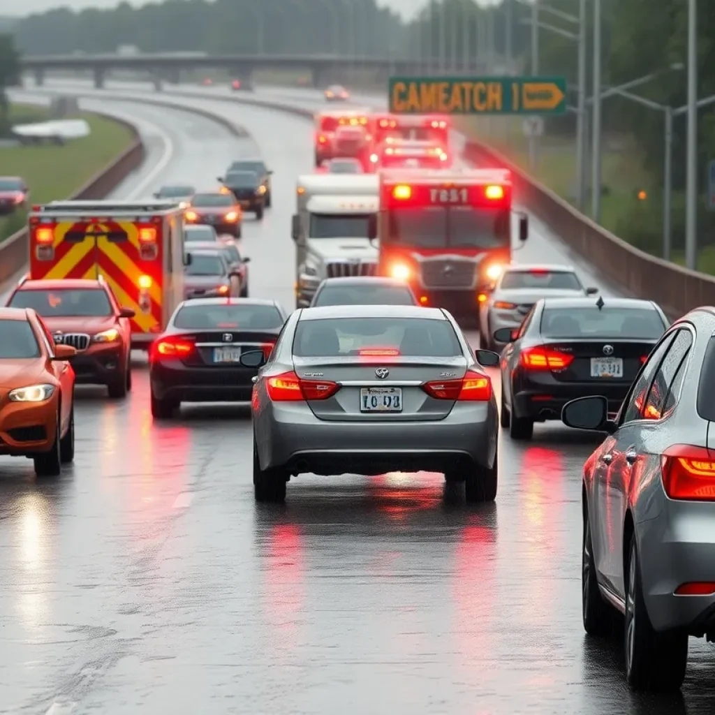Traffic congestion on Interstate 275 during rain