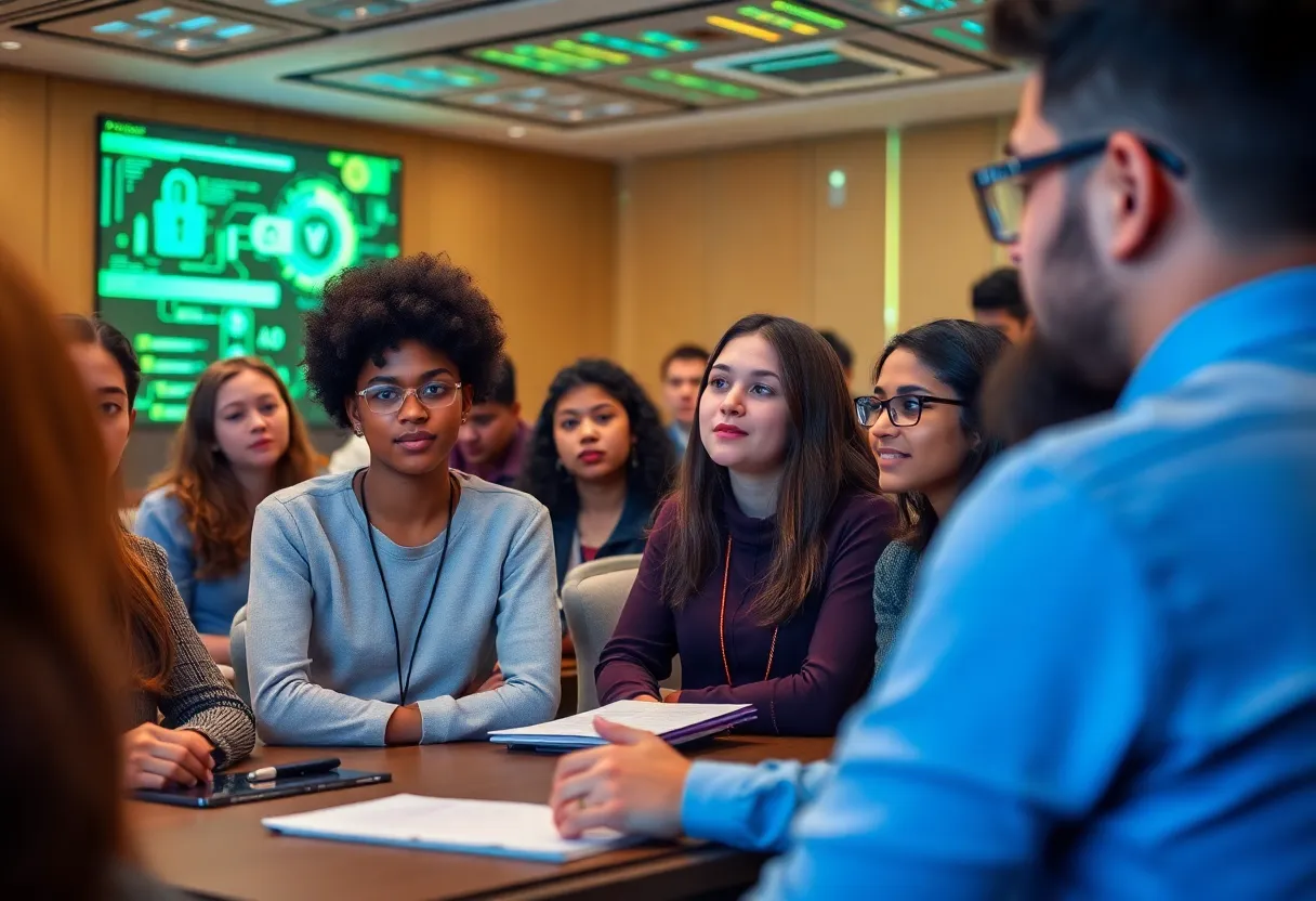 Students discussing cybersecurity policies at ISPS Student Conference