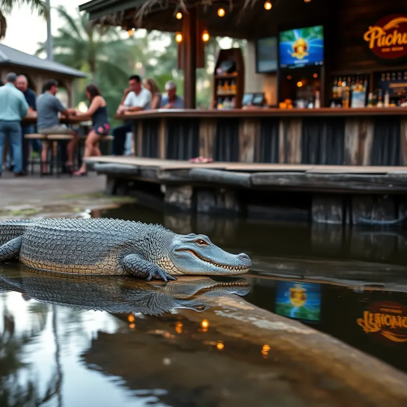 An alligator near a bar in St. Petersburg, Florida