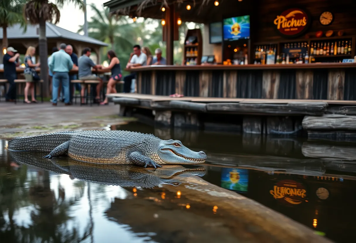 An alligator near a bar in St. Petersburg, Florida