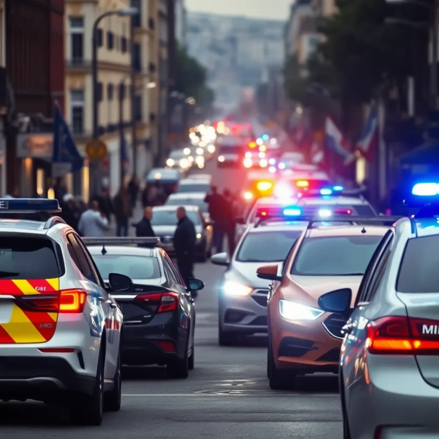 Police vehicles and a crime scene in St. Petersburg