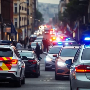 Police vehicles and a crime scene in St. Petersburg