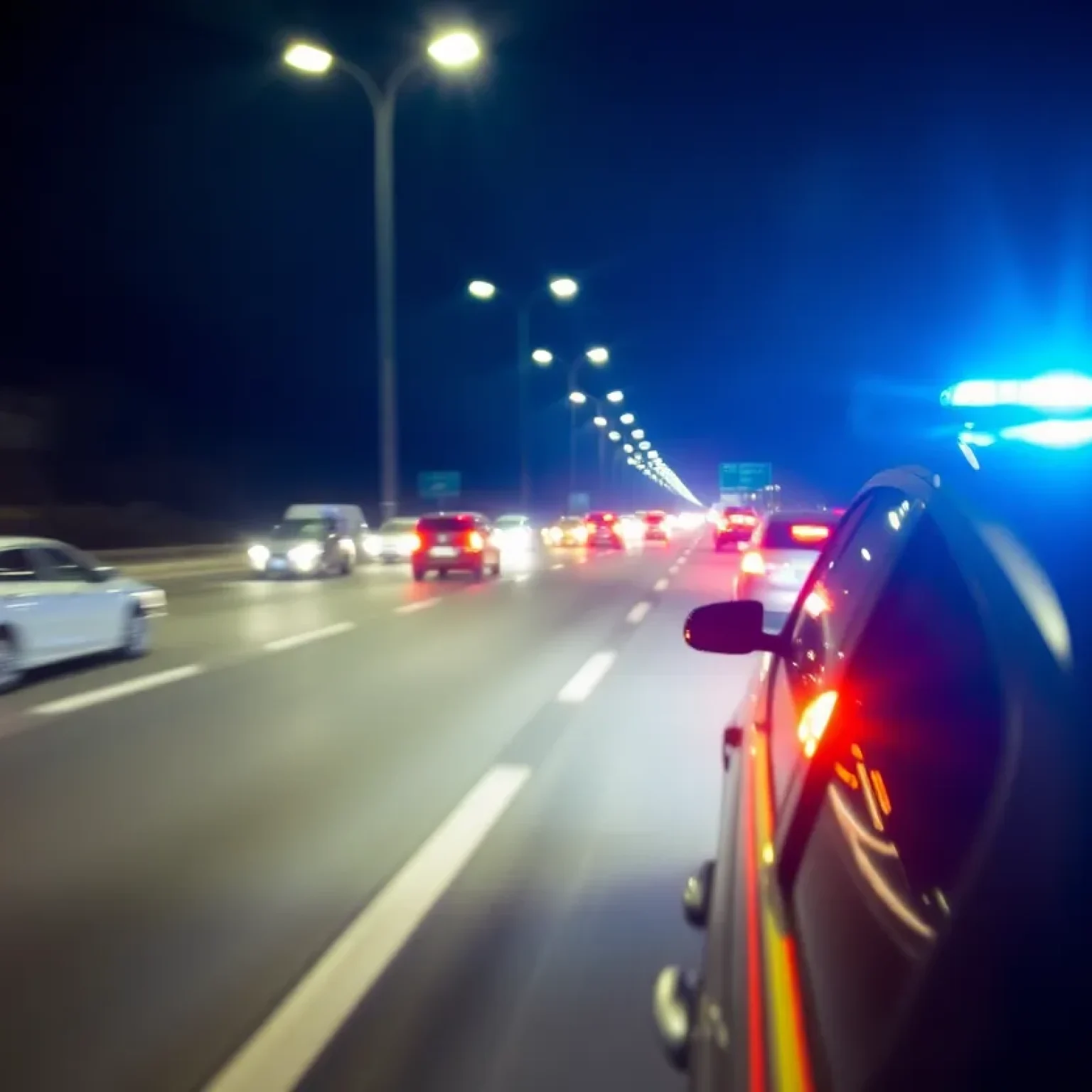 Highway scene depicting reckless driving at night