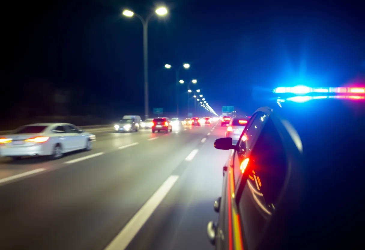 Highway scene depicting reckless driving at night
