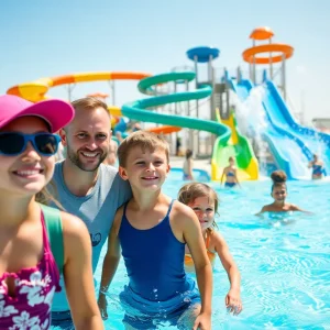 A family enjoying water slides at Splash Harbour Water Park in St. Petersburg