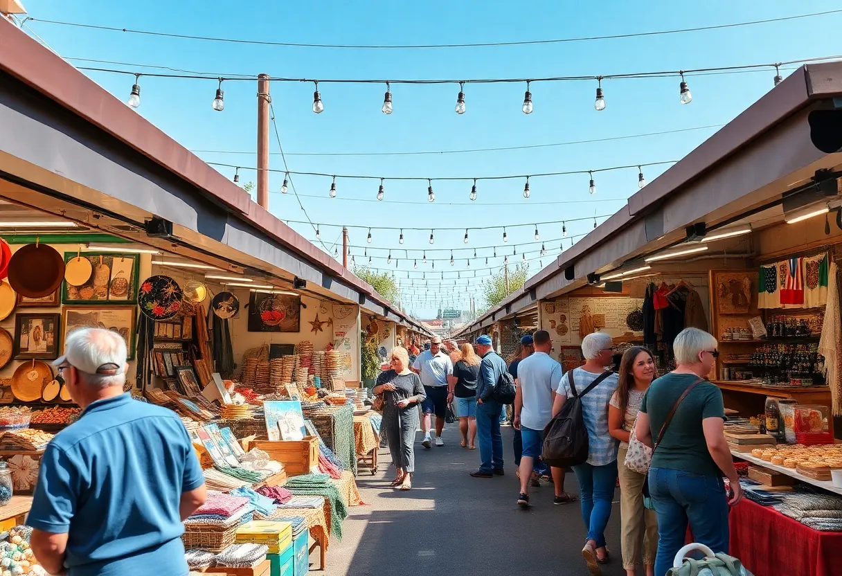 Community members enjoying the St. Pete Indie Flea Market with various vendors set up.