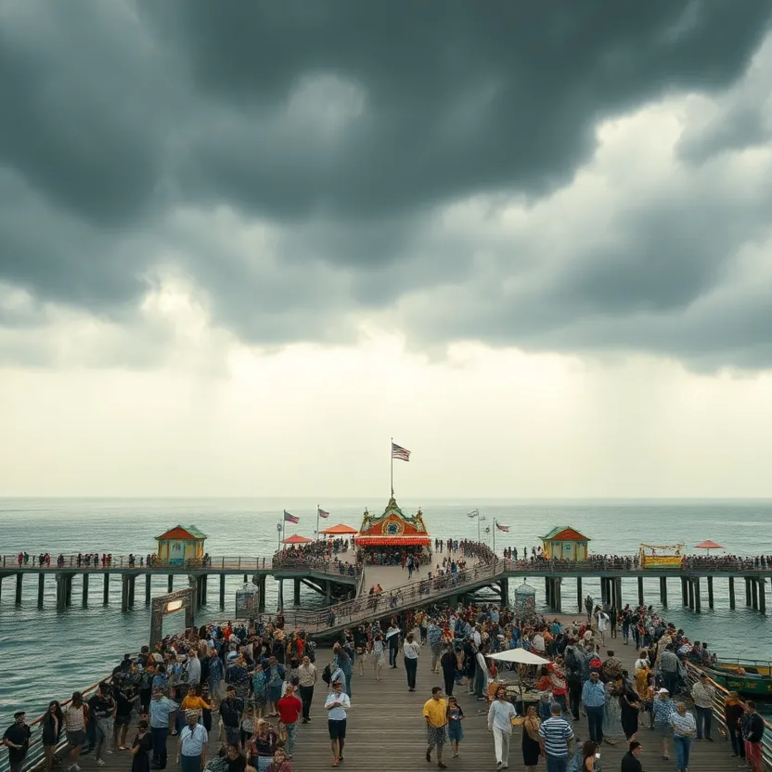 Crowd gathered at St. Pete Pier under stormy skies