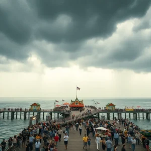 Crowd gathered at St. Pete Pier under stormy skies