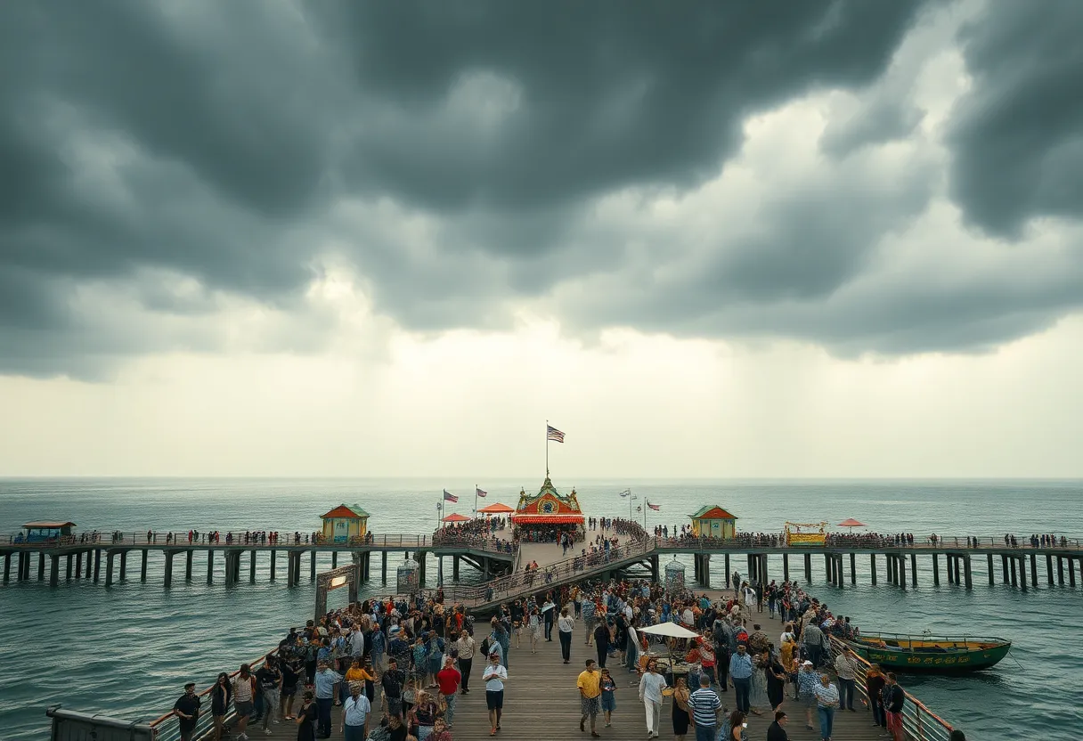 Crowd gathered at St. Pete Pier under stormy skies