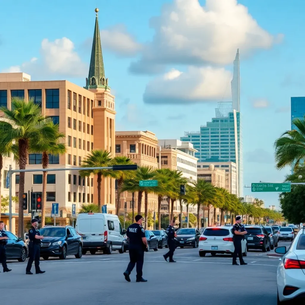 St. Petersburg cityscape with visible police presence.