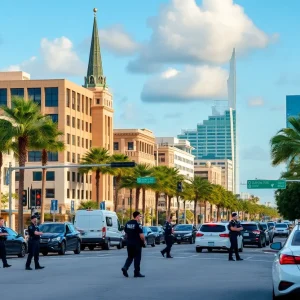 St. Petersburg cityscape with visible police presence.