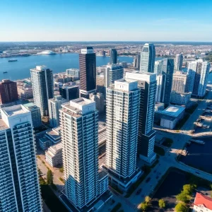 Aerial view of luxury condominiums in St. Petersburg, Florida.