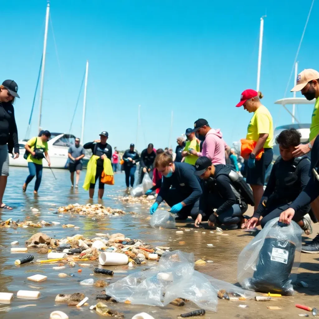 Volunteers participating in a cleanup at St. Petersburg Marina
