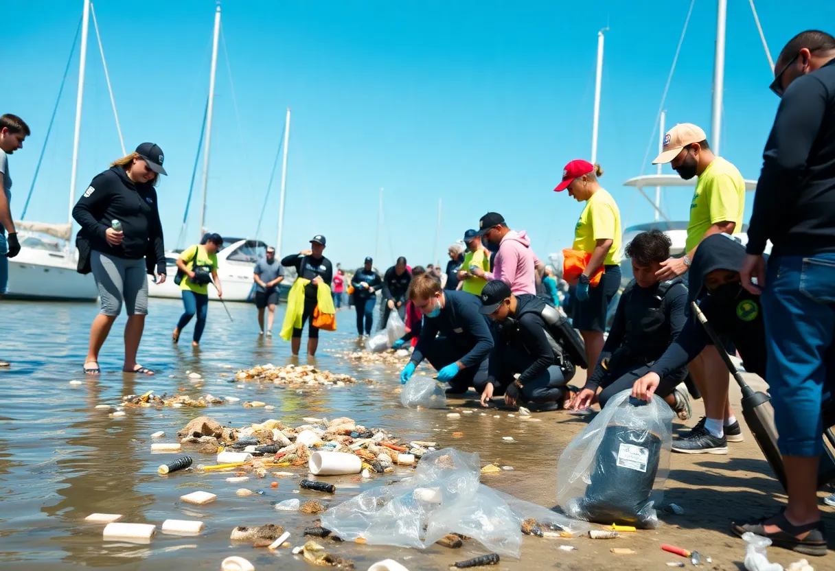 Volunteers participating in a cleanup at St. Petersburg Marina