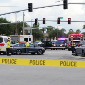 Emergency responders at the scene of a shooting and crash in St. Petersburg