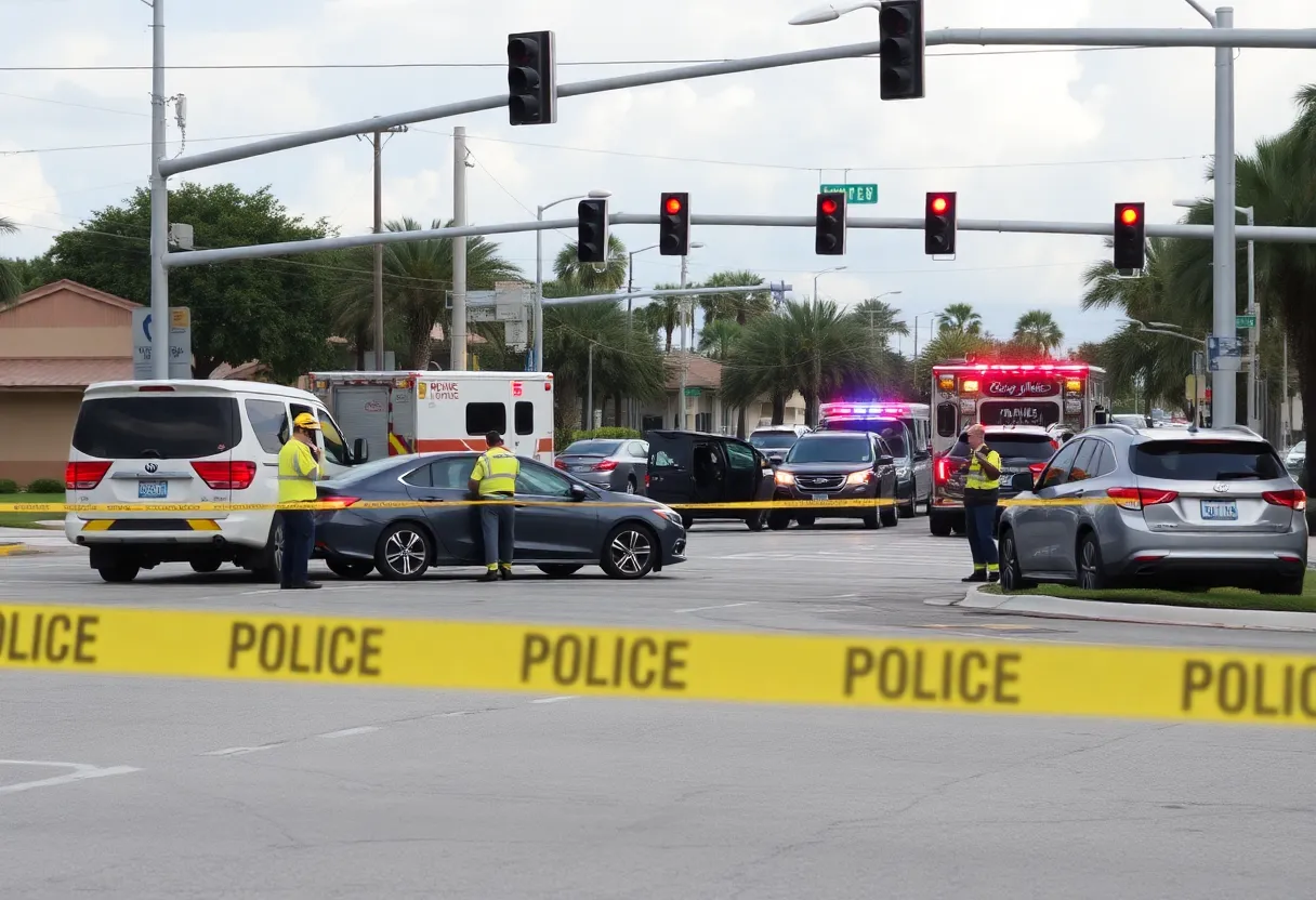 Emergency responders at the scene of a shooting and crash in St. Petersburg
