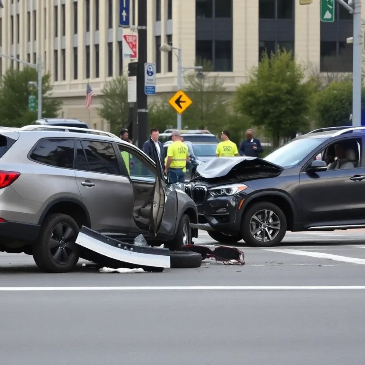 Scene of a fatal SUV crash in St. Petersburg with emergency services attending.