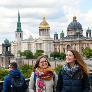 Tourists enjoying the view in St. Petersburg