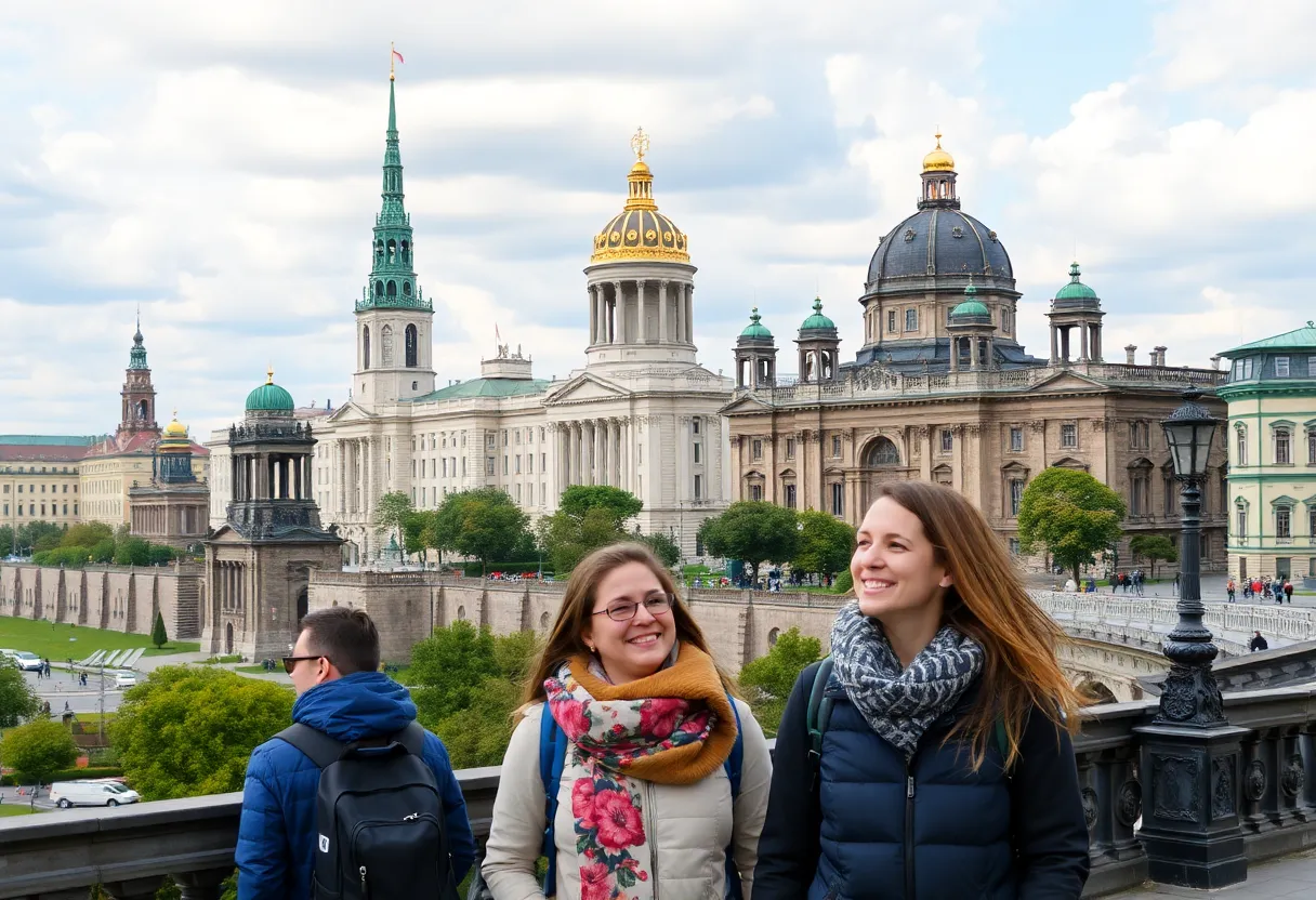 Tourists enjoying the view in St. Petersburg