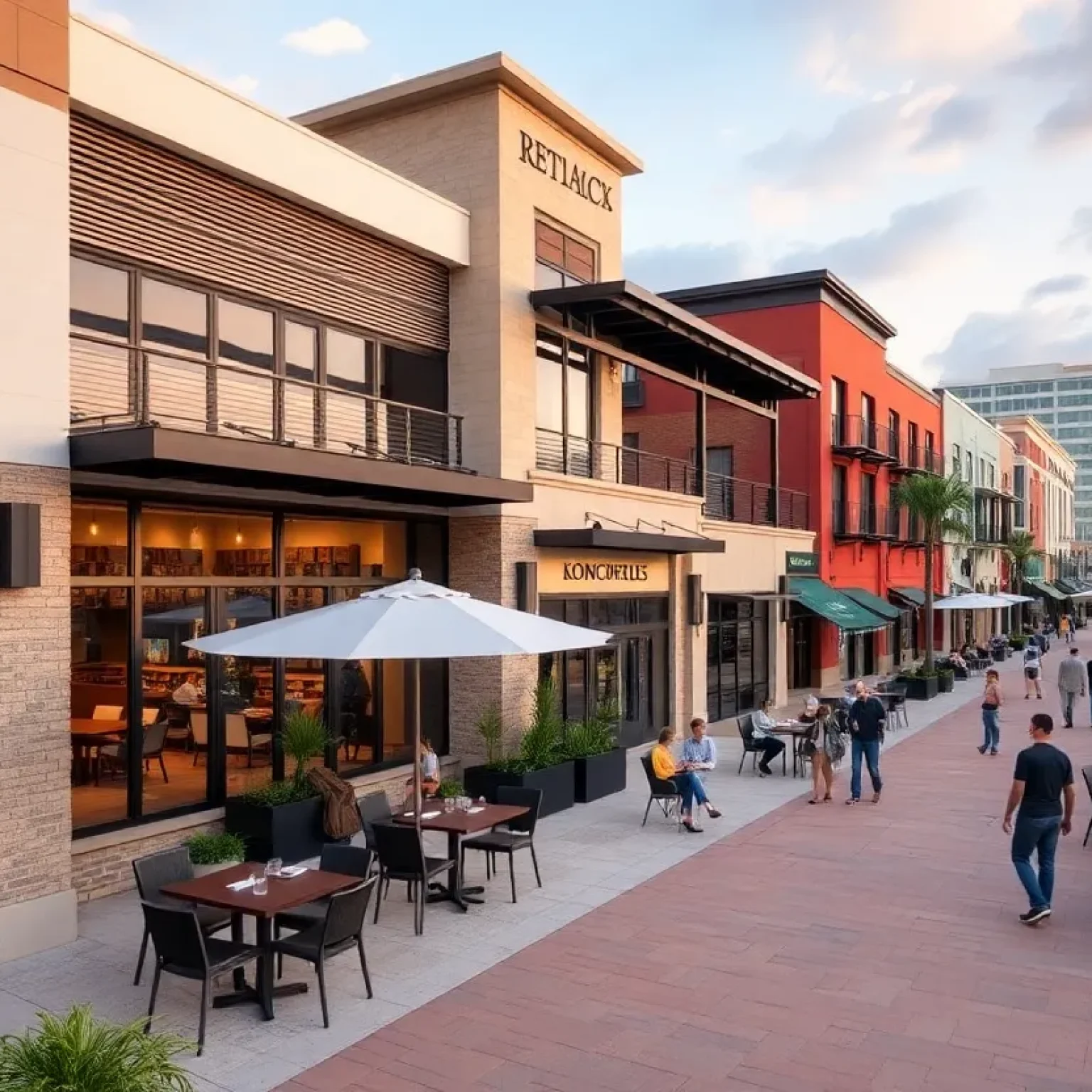 Revamped Sundial retail complex featuring new outdoor dining area