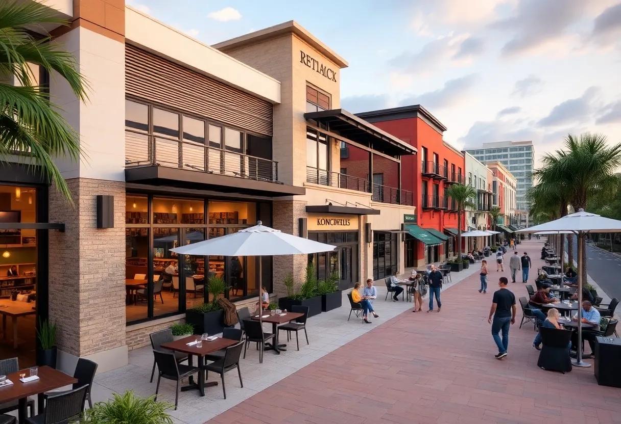 Revamped Sundial retail complex featuring new outdoor dining area