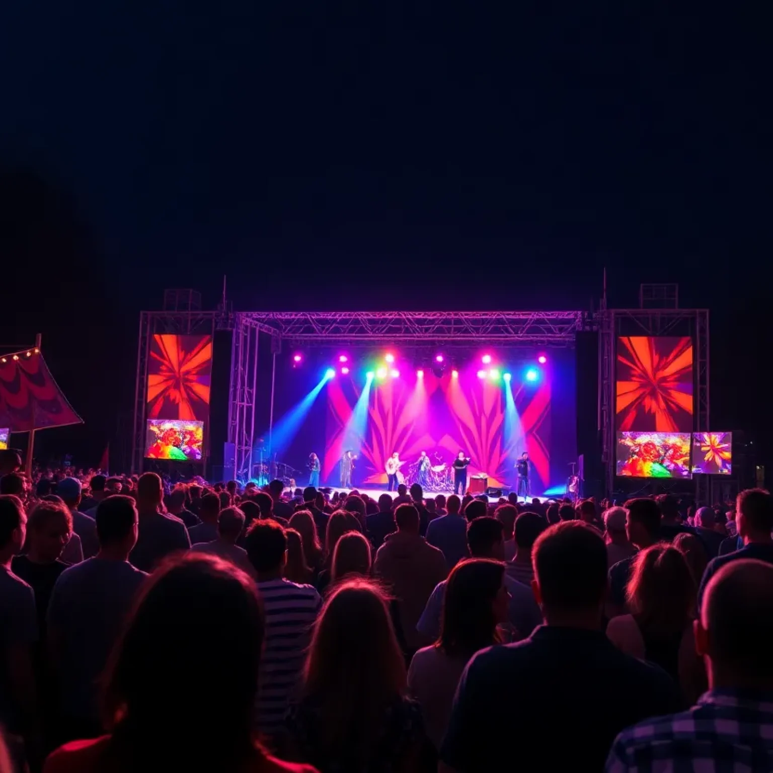Crowd enjoying a concert at Tampa Bay with a colorful stage