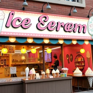 Exterior view of Wildflower Ice Cream shop in St. Petersburg with colorful signage and soft serve ice cream cones.