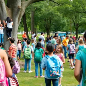 Families engaging in activities at the Back 2 School Bash in St. Petersburg.