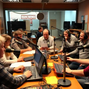 Volunteers working in a community radio station