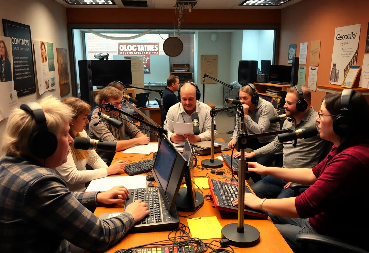 Volunteers working in a community radio station