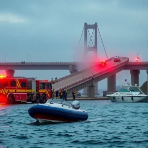 Emergency responders at the Dick Misener Bridge accident scene.