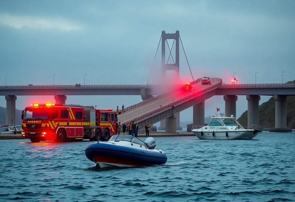 Emergency responders at the Dick Misener Bridge accident scene.